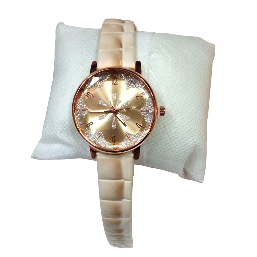 Set de Reloj Flor y Collar en Cofre Dia de la Madre Beige