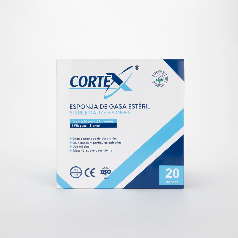 Esponja de Gasa Estéril CORTEX de 10 x 10 CM CAJA 20 UND