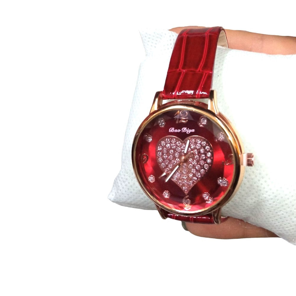 Set de Reloj Corazon y Collar en Cofre Dia de la Madre Rojo