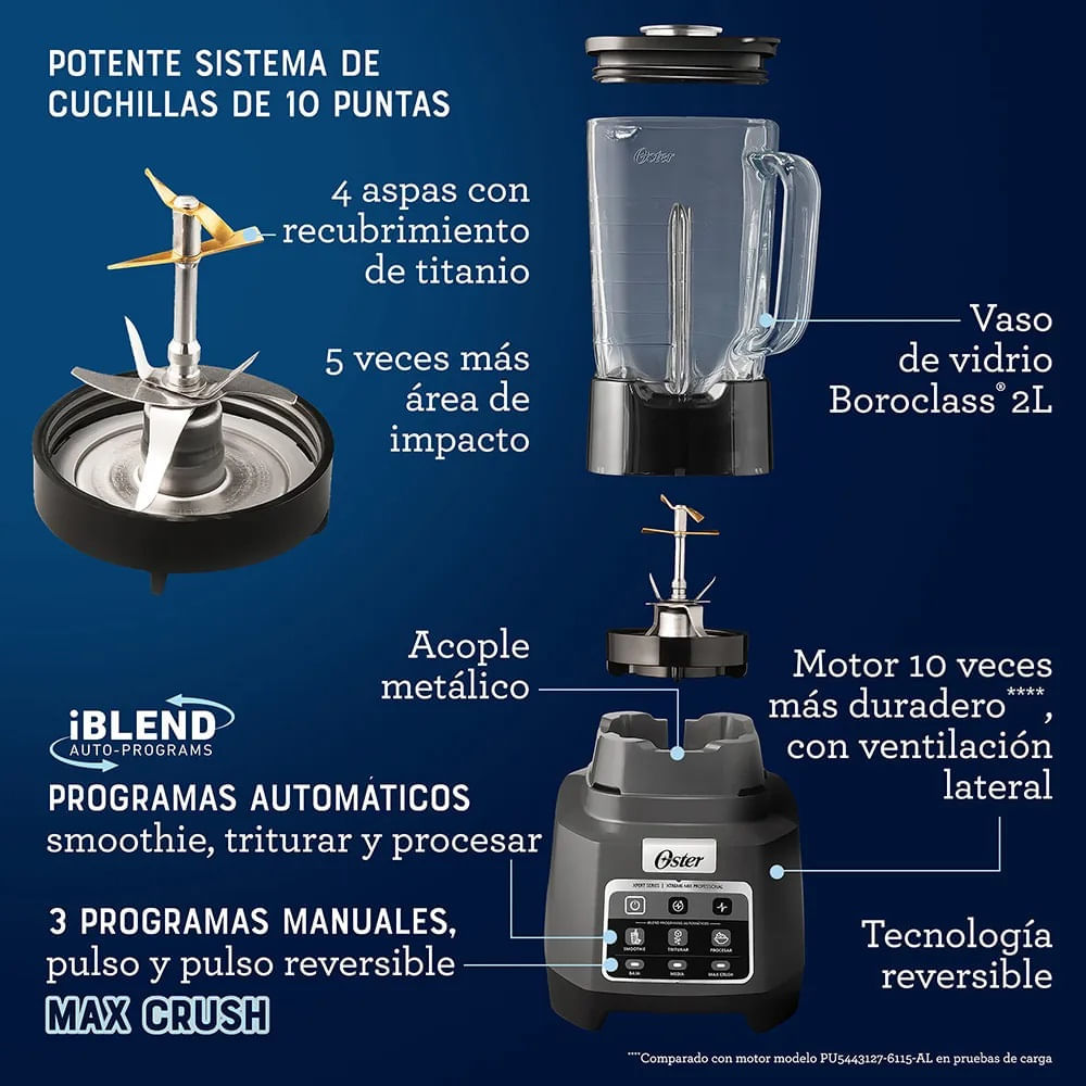 Licuadora de 2L Profesional XTREME MIX con Vaso Blend-N-Go Oster