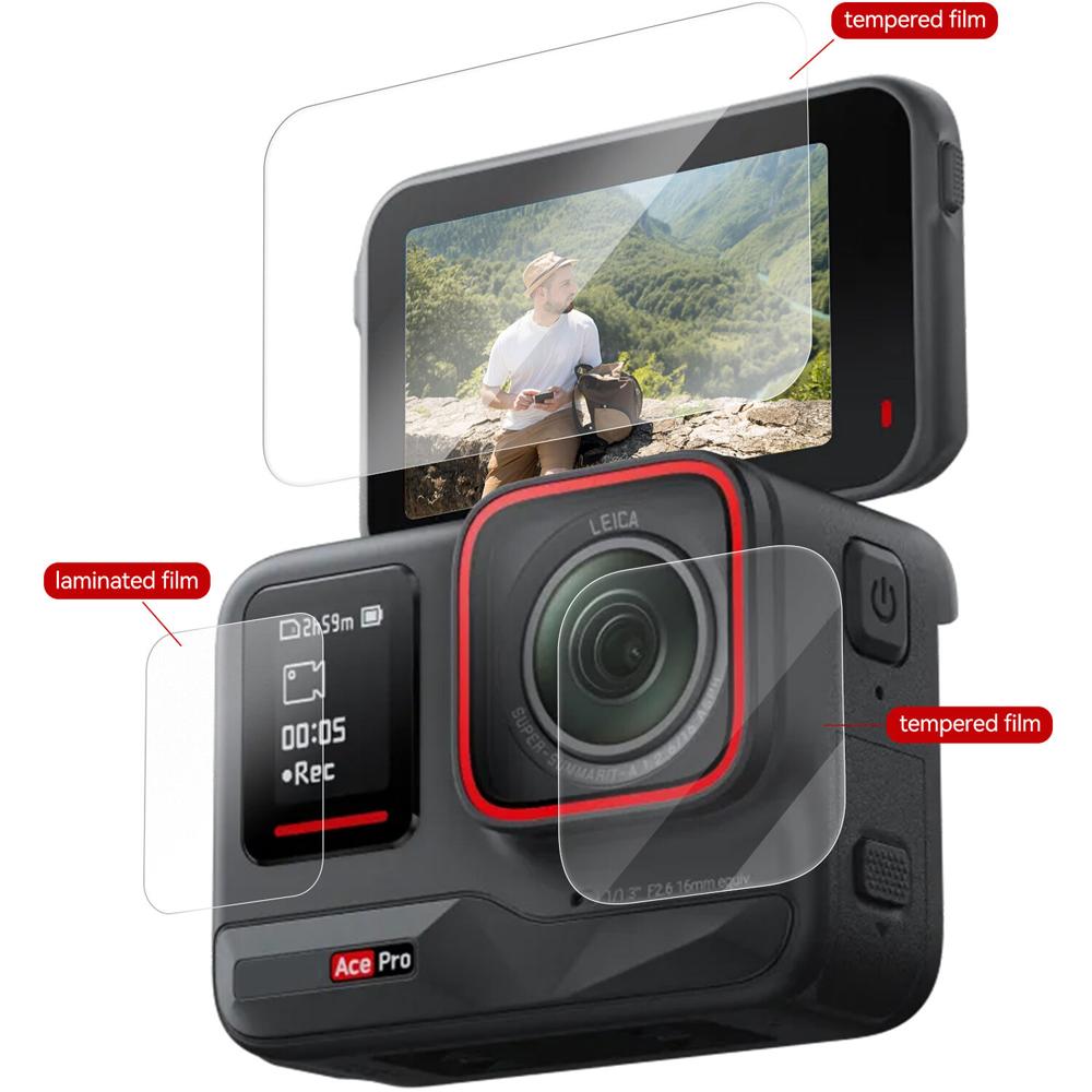 Set de Películas de Vidrio Templado TELESIN para Insta360 ACE Pro - Protección para Pantallas Fronta