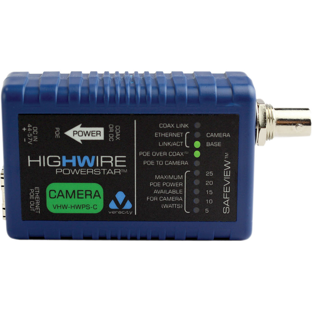 Veracity HIGHWIRE Powerstar (Lado de Cámara) - Transmisión PoE, Soporte para Cámaras IP PoE y No PoE