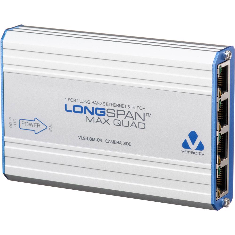 Veracity LONGSPAN Max Quad Camera 8-Port PoE+ / PoE Extensor - 4 Puertos PoE+ (30W), 4 Puertos PoE (