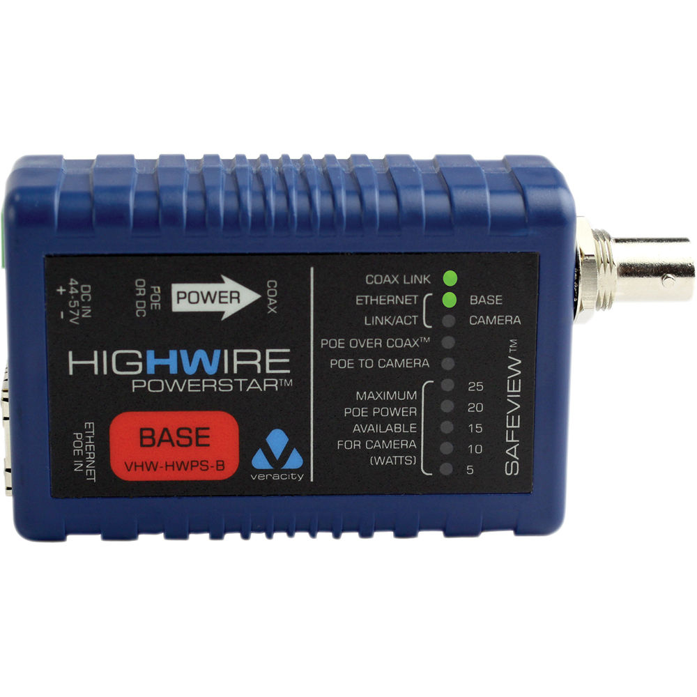 Veracity HIGHWIRE Unidad Base PowerStar de 1 Puerto Ethernet sobre Coax: PoE sobre Cable Coaxial, So