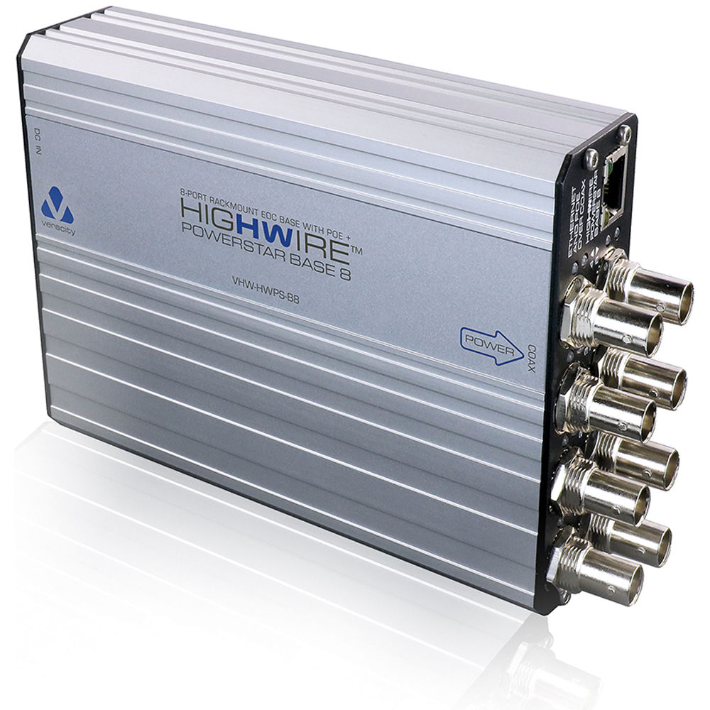 Veracity HIGHWIRE Unidad Base PowerStar de 8 Puertos Ethernet sobre Coax: PoE Seguro y Compatible co