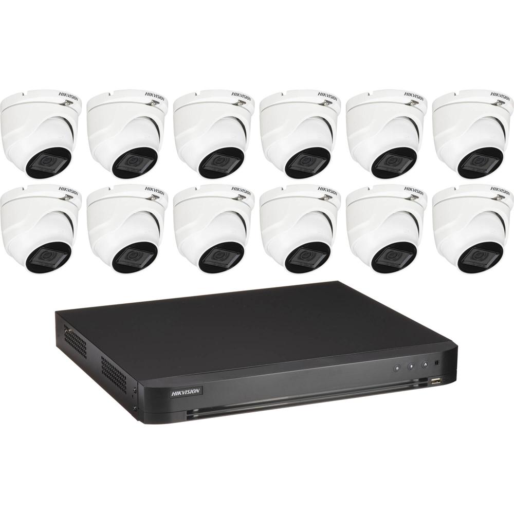 Hikvision T7216U4TA12 TurboHD DVR de 16 Canales con 4TB HDD y Kit de 12 Cámaras Turret de 5MP