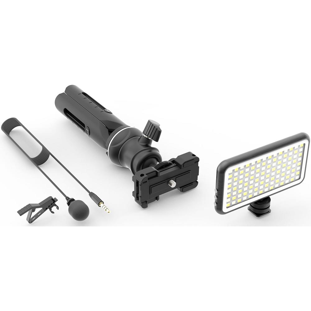 Trípode DigiPower Instructor con Luz LED y Kit de Micrófono Lavalier - Soporte para Smartphone, Bate