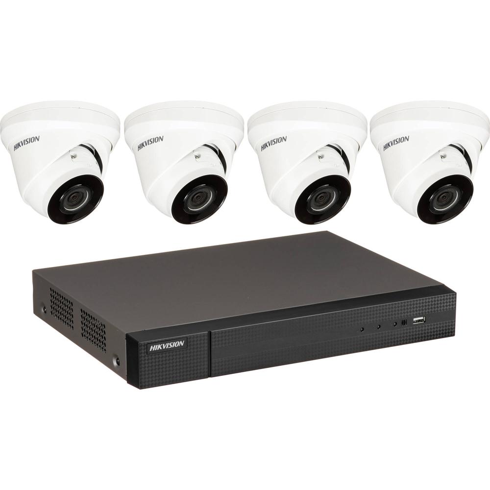Kit Hikvision EKI-K41T44 NVR de 4 Canales 8MP con 1TB HDD y 4 Cámaras Turret 4MP con Visión Nocturna