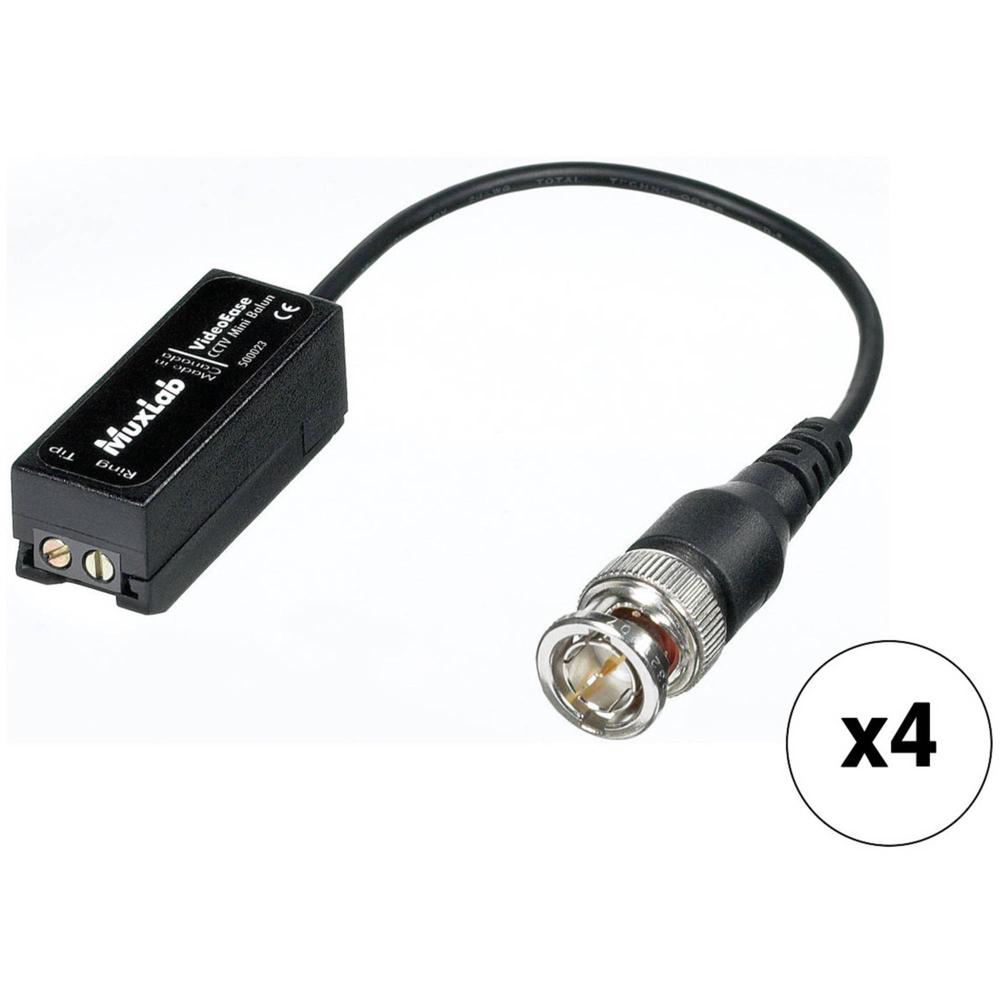MuxLab 500023 CCTV Mini Balun (Paquete de 4) - Transmisión de Video y Señales de Color/B&W a Larga D