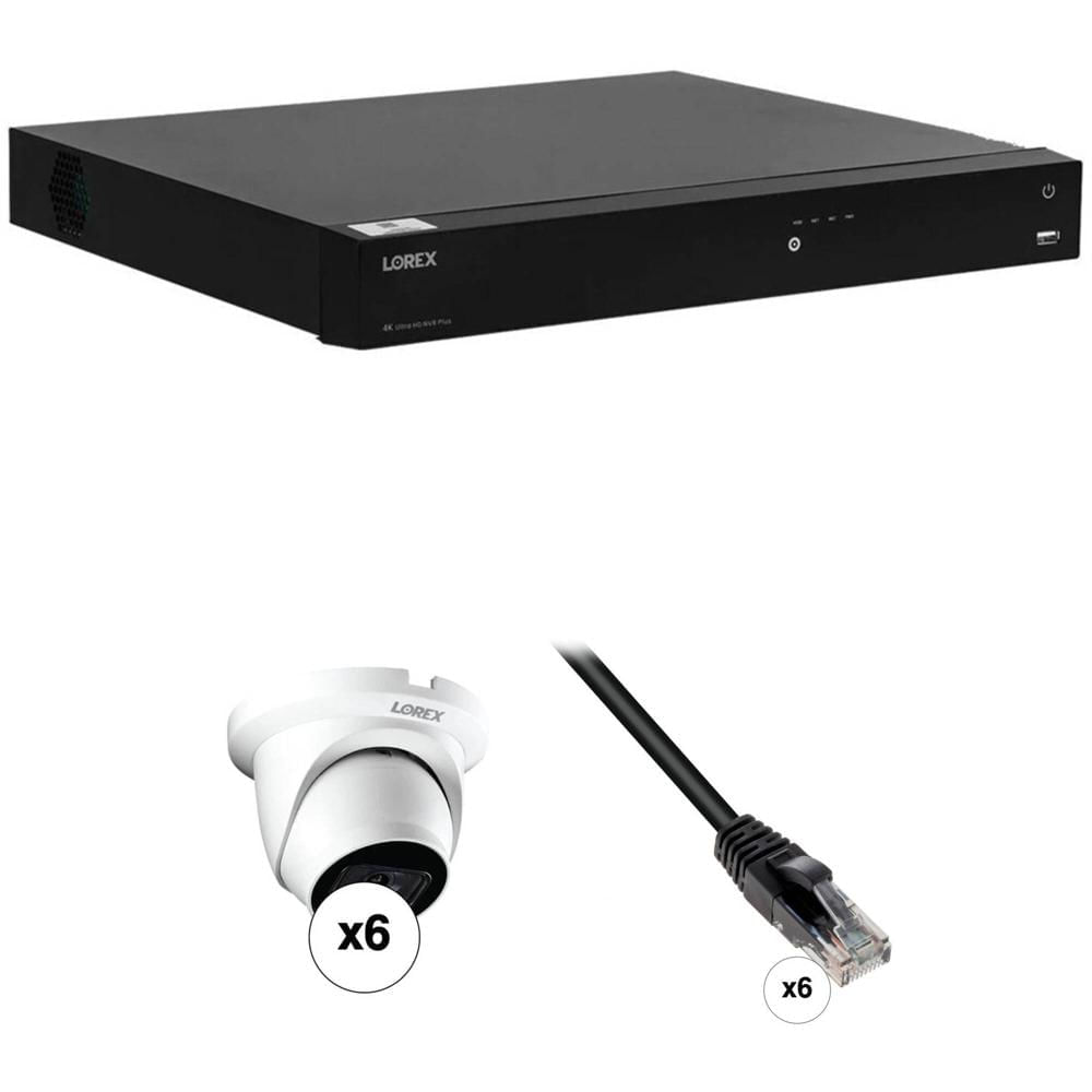 Lorex Fusion Series N864A64B - NVR 16 Canales 4K UHD con 4TB HDD, 6 Cámaras Dome 4K y 6 Cables Patch