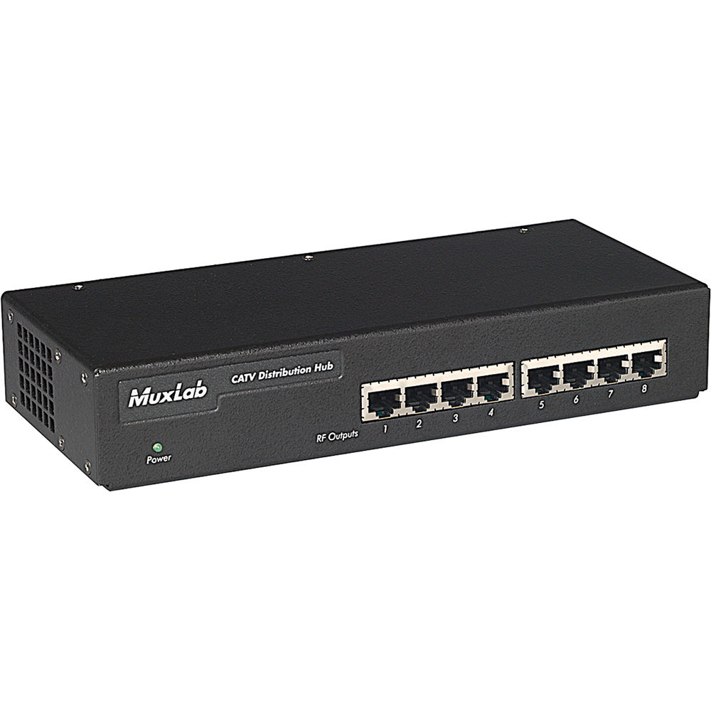 MuxLab 500300 Hub de Distribución CATV (8 Puertos) - Soporta hasta 900 MHz, Amplificador RF Integrad