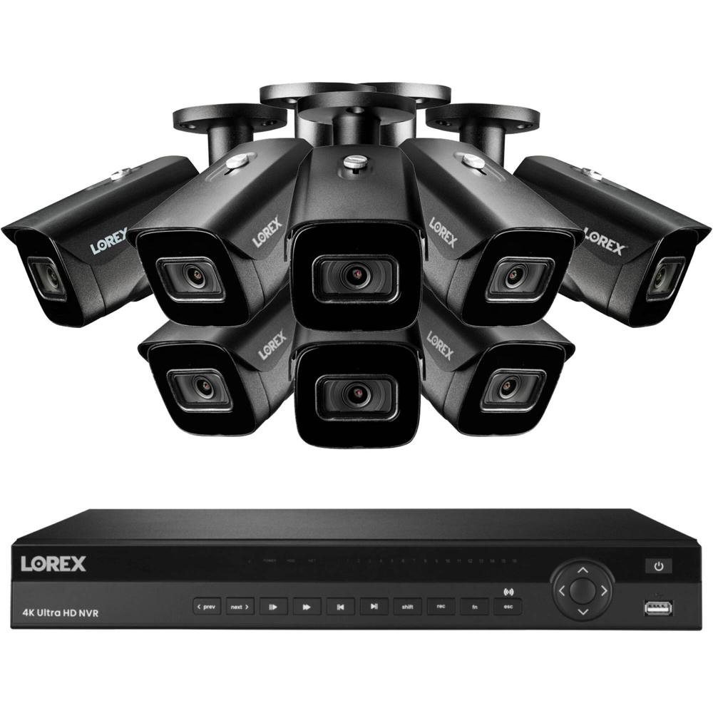 Lorex Pro Series N884A64B NVR 16 Canales 4K UHD con 4TB HDD y 8 Cámaras Bullet LNB9242B (Negro)