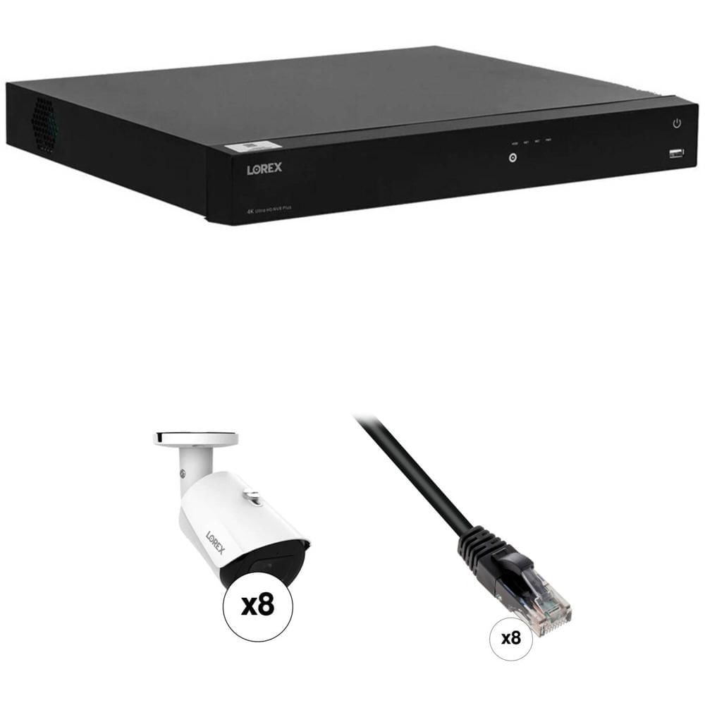 Lorex Fusion Series N864A64B - NVR 16 Canales 4K UHD con 4TB HDD, 8 Cámaras Bullet 4K IP67 y 8 Cable