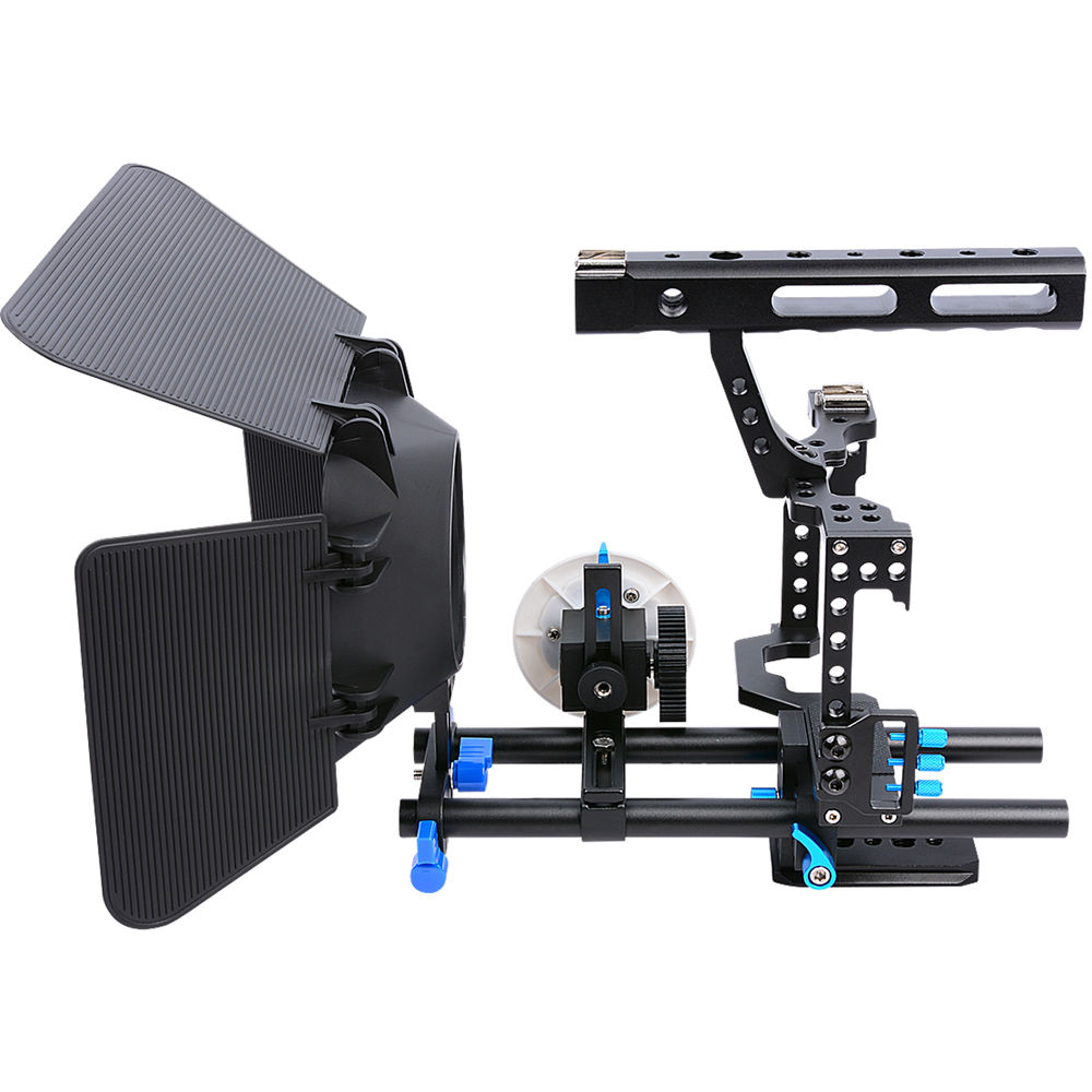 YELANGU C500 Cage para Cámara con Matte Box y Follow Focus (Bisel Azul) - Compatible con Cámaras Mir