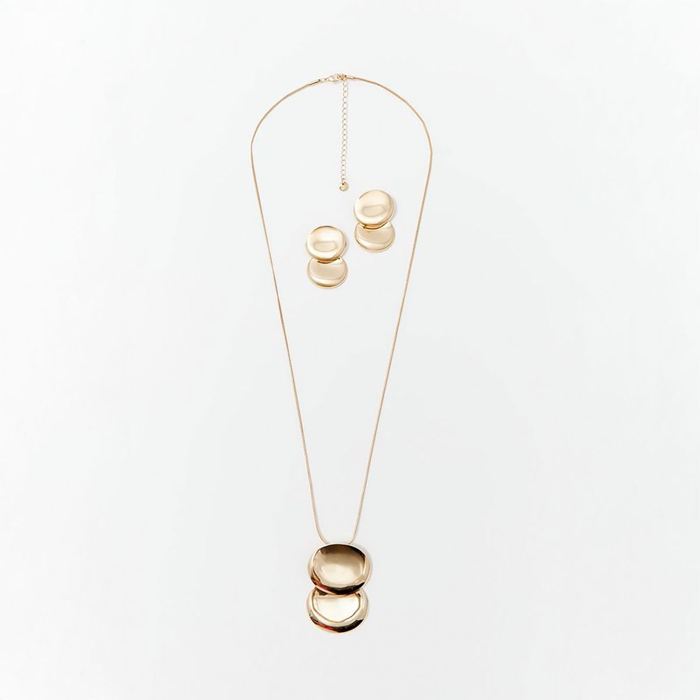 Set De Collar Y Aretes Sfera Mujer Rounds Metal Oro