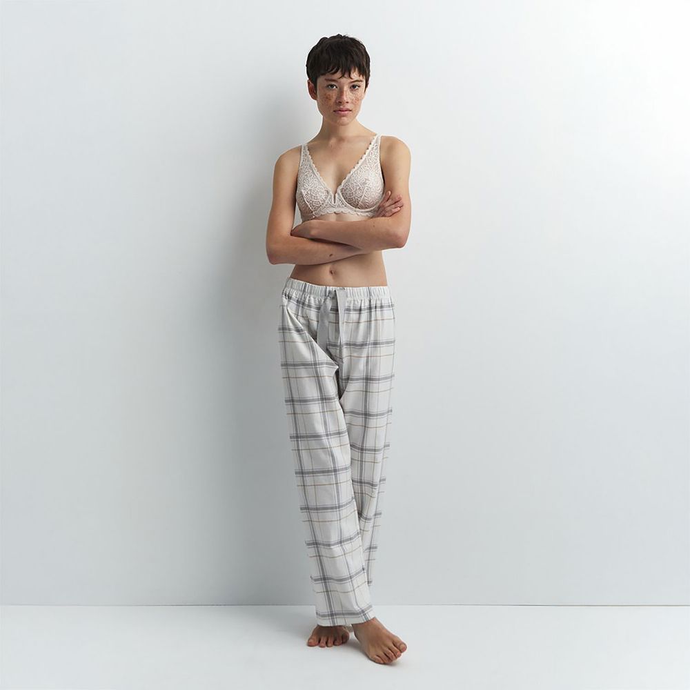 Pantalón Pijama Sfera Mujer Franela Cuadros Blanco Gris Oechsle
