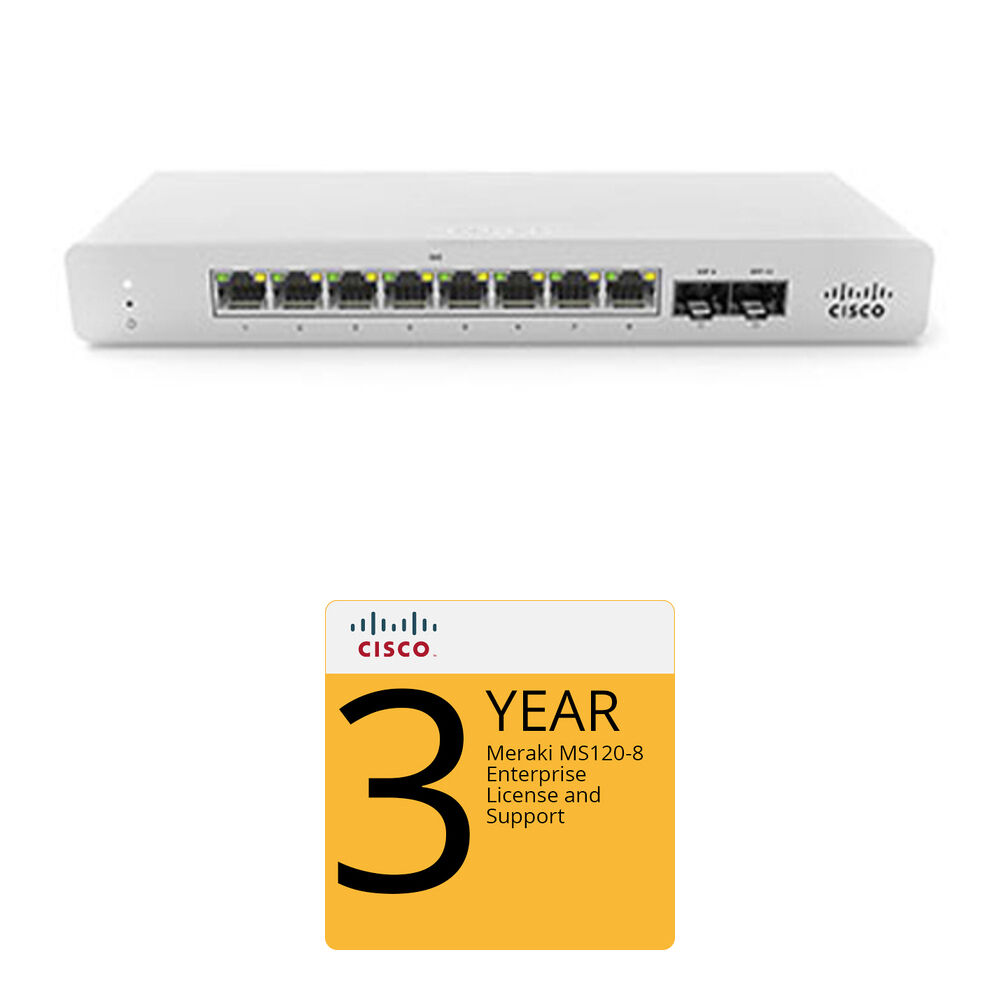 Switch de Acceso Cisco MS120-8 con 8 Puertos Gigabit Ethernet, 2 Uplinks SFP Gigabit y Licencia Empr