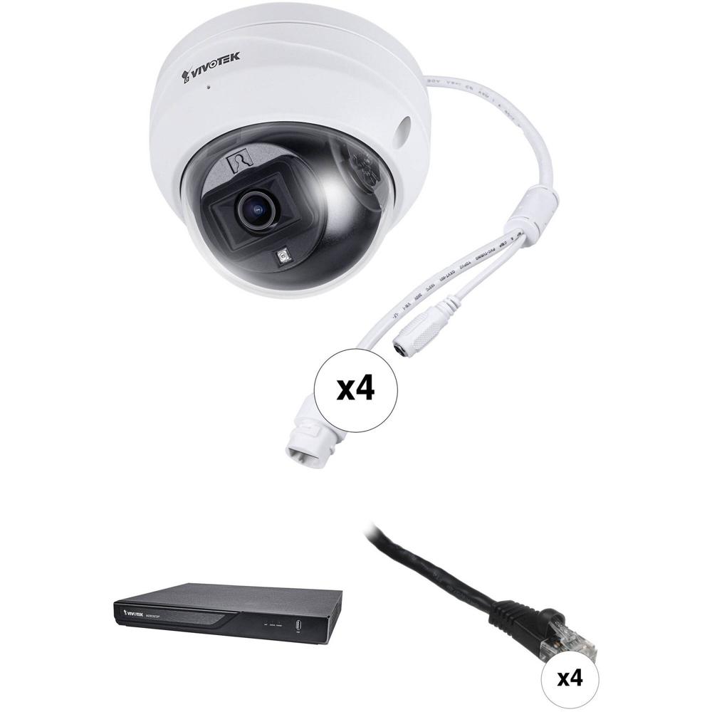 Vivotek ND9323P NVR 8 Canales 4K UHD (Sin HDD) con 4 Cámaras Domo 2MP FD9369-F2 y 4 Cables de Parche