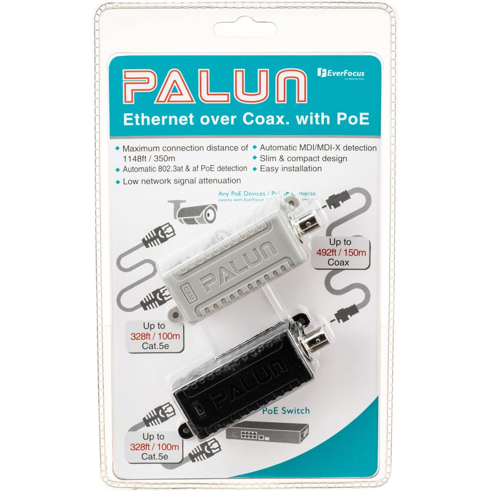 Convertidor EverFocus PALUN SE Ethernet sobre Coaxial con PoE - Conexión y Alimentación para Disposi