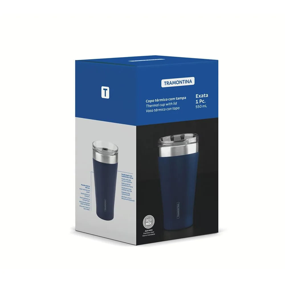Vaso Térmico de Acero 500 ml con Tapa Azul Exata - 10167029 (MO)