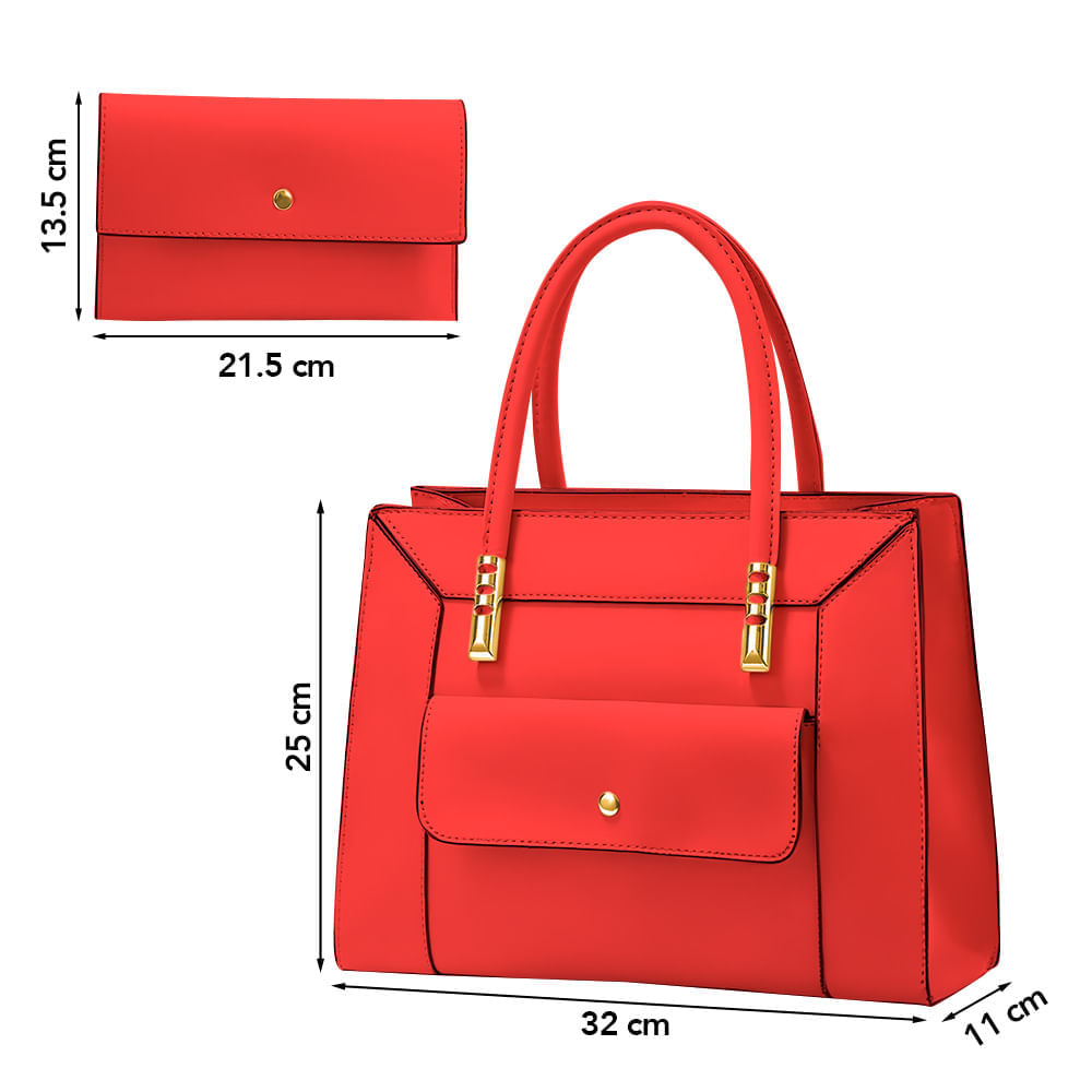 Cartera de Mujer Elegante 2 Piezas con Bolsillo Delantero Rojo GD7