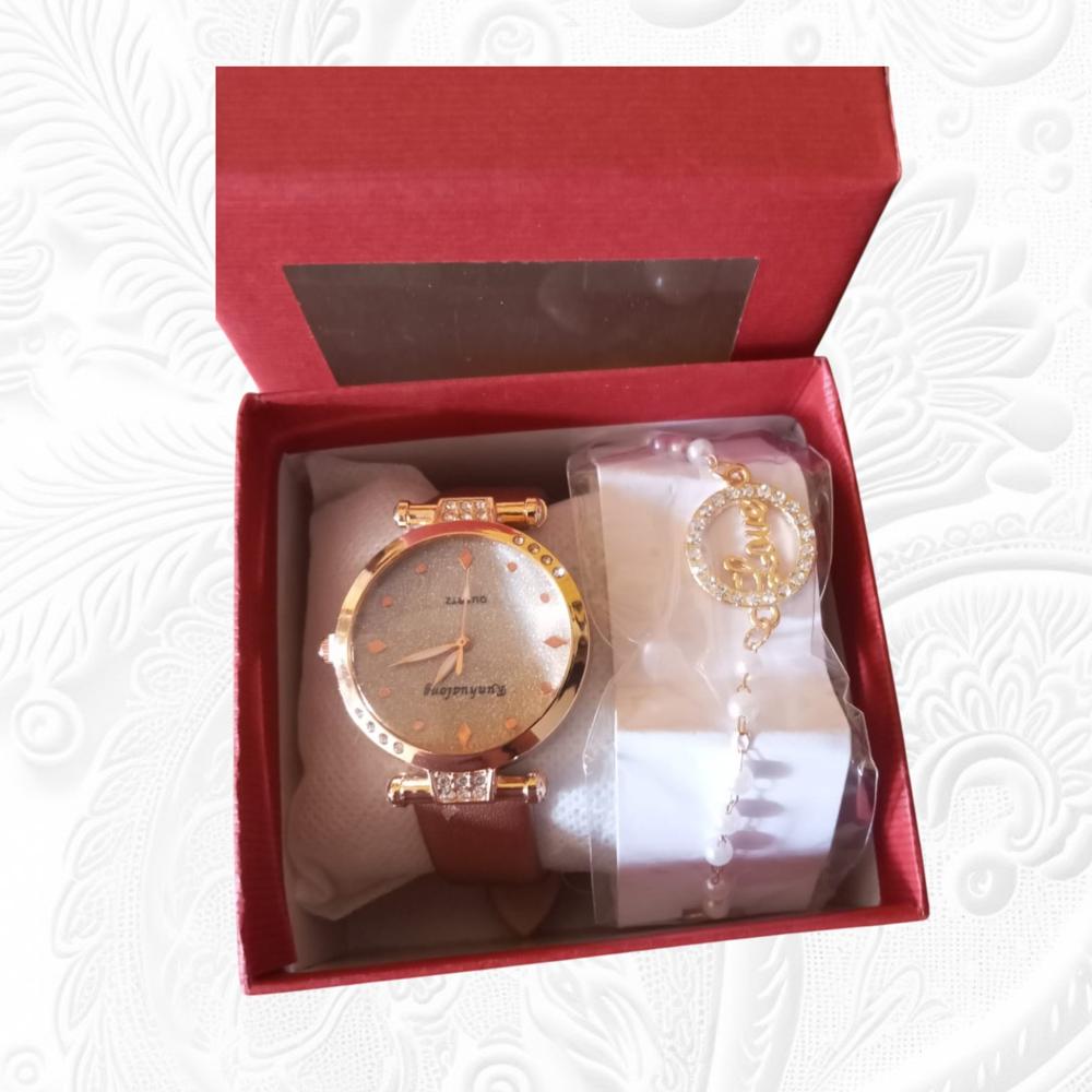 RELOJ DE MUJER CUARZO CON CORREA BRONCE Y BRAZALETE