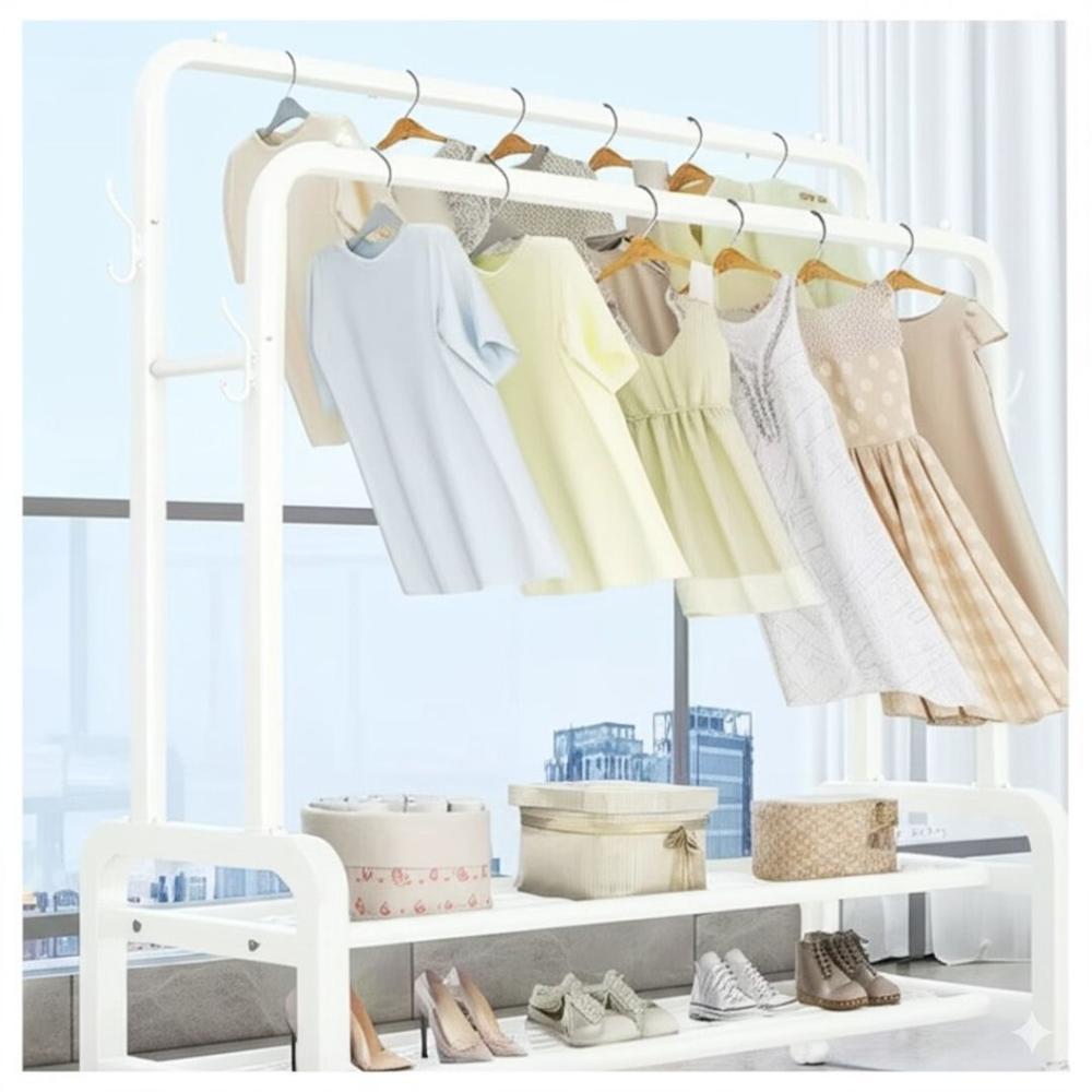 Colgador Perchero Organizador de Ropa con Doble Barra 175x120x46cm Blanco