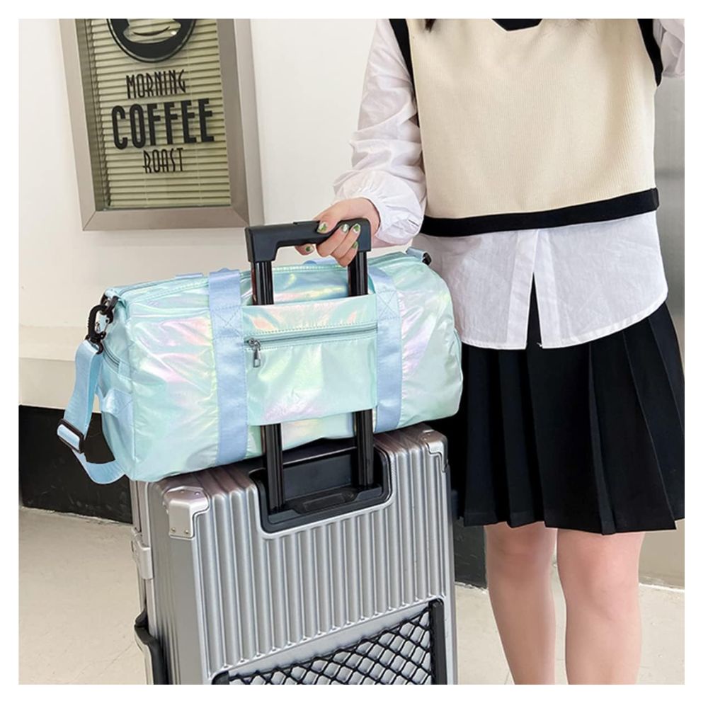 Maletín Mochila Deportiva Viaje Holográfico Celeste para Mujer