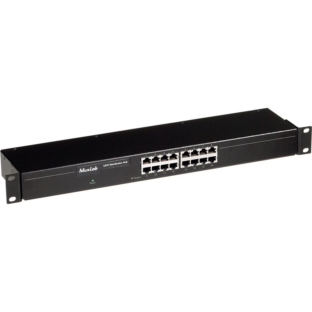MuxLab 500303 Hub de Distribución CATV (16 Puertos, 110V) - Soporta hasta 900 MHz, Amplificador RF I