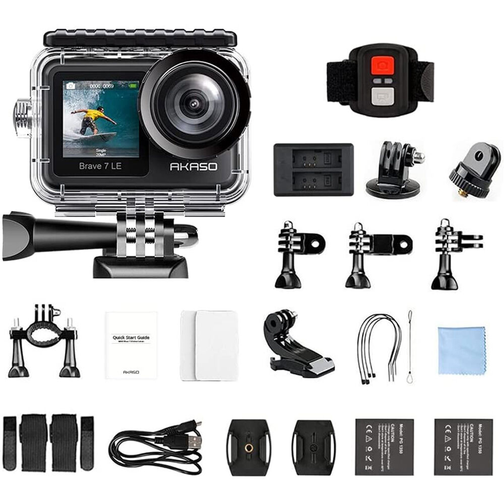 Cámara de Acción AKASO Brave 7LE con Micrófono - Video 4K, 170° de Visión, Estabilización de Imagen,