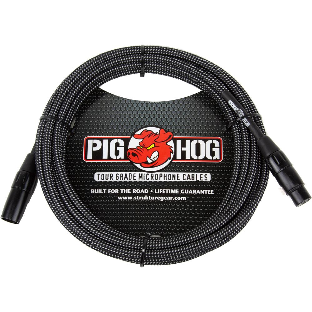 Cable de Micrófono XLR Tejido Vintage Pig Hog (Negro y Blanco, 20') - Calidad de Chaqueta Tejida 7mm