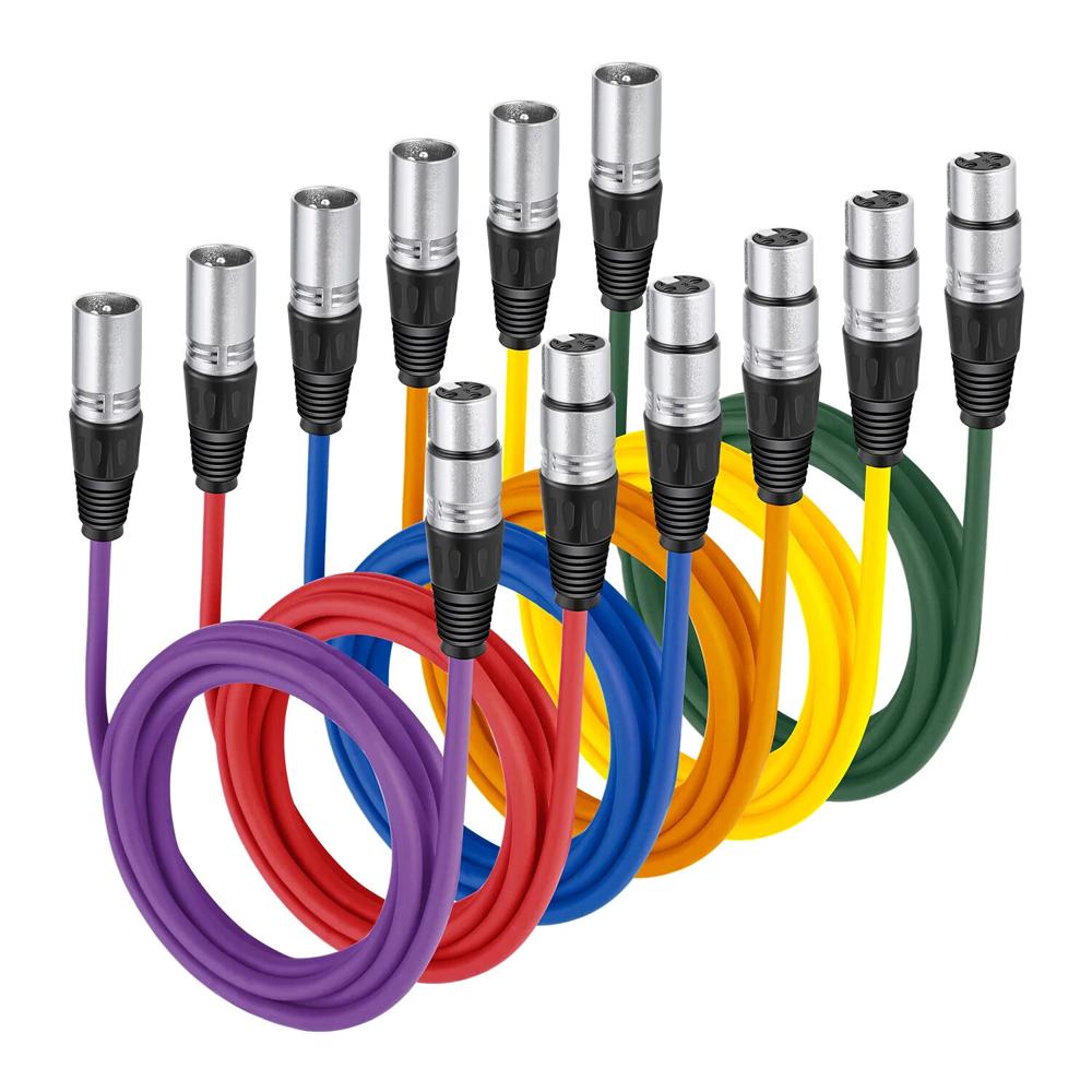 Cable de Micrófono Neewer XLR Macho a XLR Hembra (3.3', Paquete de 6 Multicolor) - Conectores para E