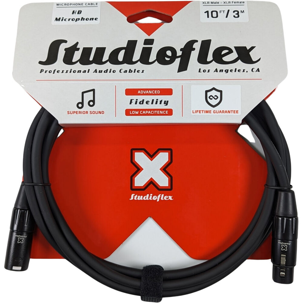 Cable de Micrófono XLR de Alta Definición Studioflex (10', Negro) - 99.9% Cobre Libre de Oxígeno, Bl