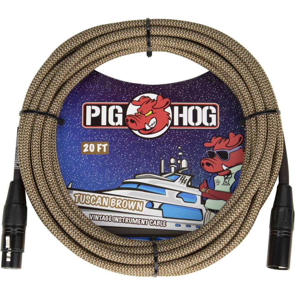 Cable de Micrófono XLR Tejido Vintage Pig Hog (Marrón Toscano, 20') - Calidad de Chaqueta Tejida 7mm
