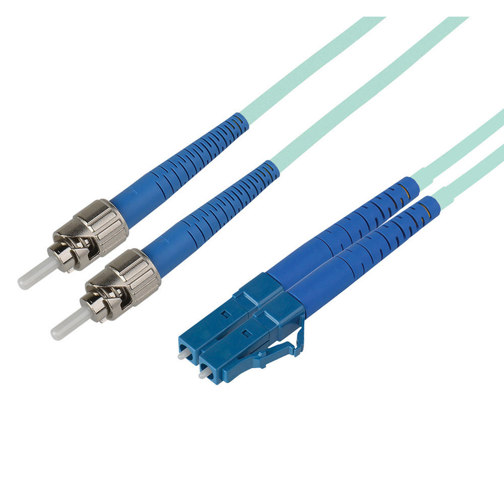 Cable de Parche de Fibra Óptica Camplex Premium Doble Modo OM3 Duplex ST a LC (10 m, Aqua) - Soporte