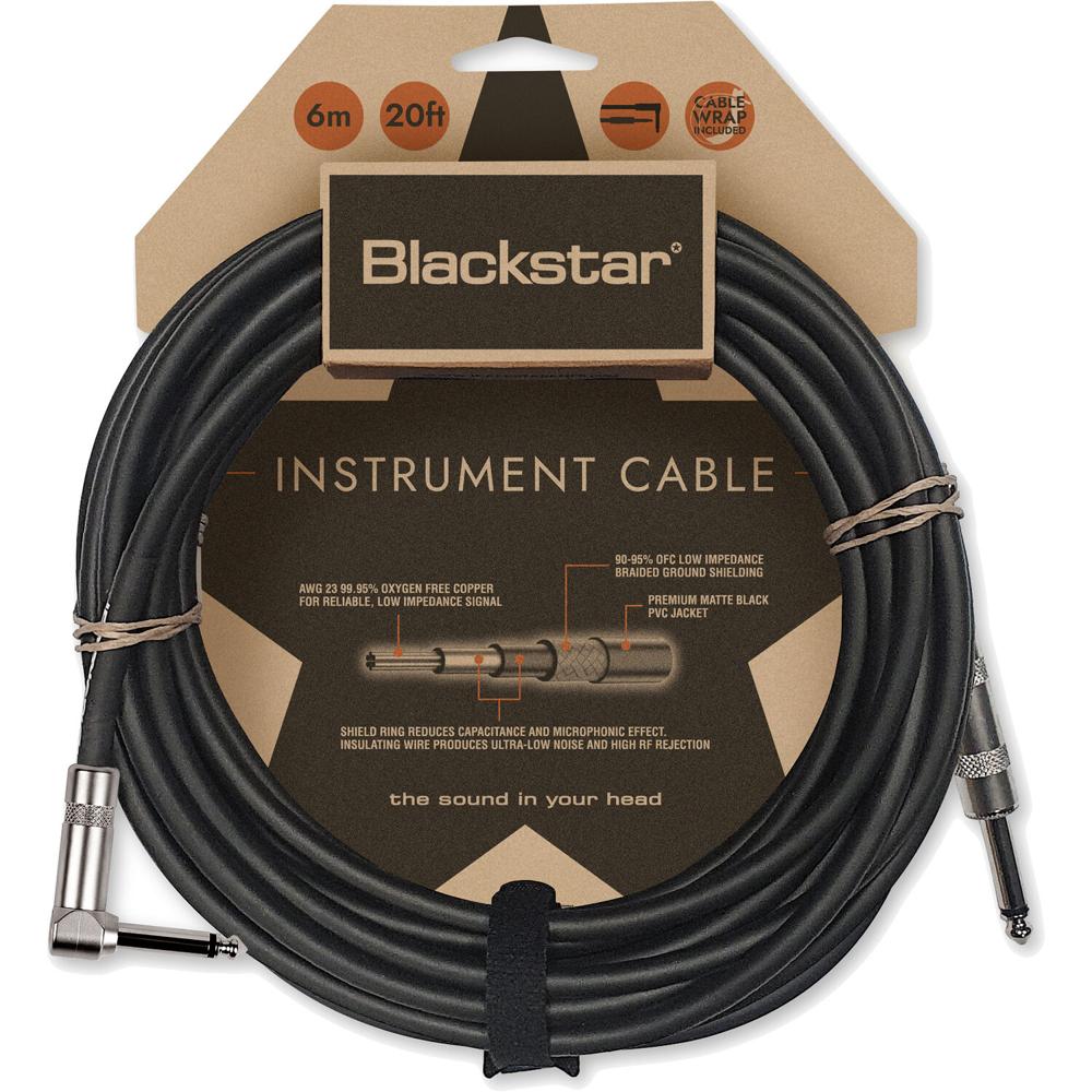 Cable de Instrumento Blackstar Standard 1/4"" Recto a Angulado (20') - Alta Calidad, Conectores Nique