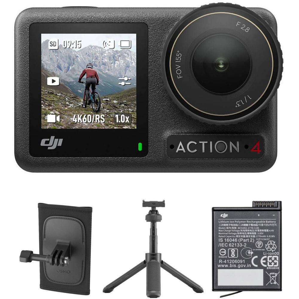 DJI Osmo Action 4 Cámara Combo Estándar con Kit de Senderismo: Montura para Mochila, Mini Varilla de