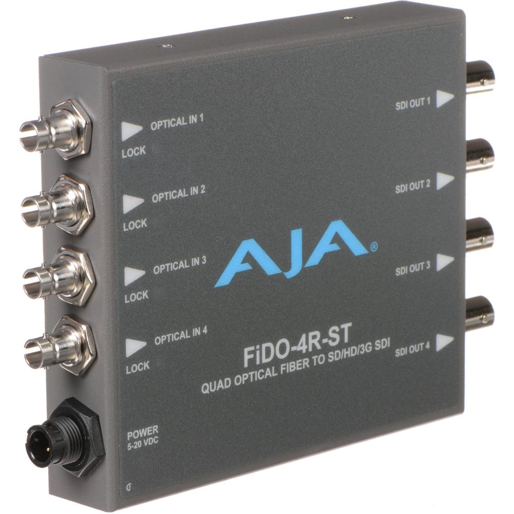 AJA FiDO Cuádruple Canal Convertidor Mini de Fibra ST a 3G-SDI - Ultra HD 4K, Entradas Ecualizadas y
