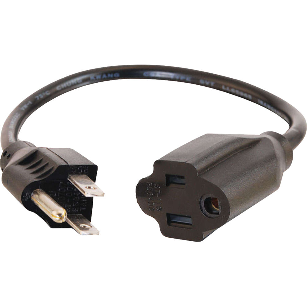 C2G Outlet Saver Cable de Extensión de Poder (18 AWG, Negro, 3') - Conector Macho a Hembra de 3 Pine