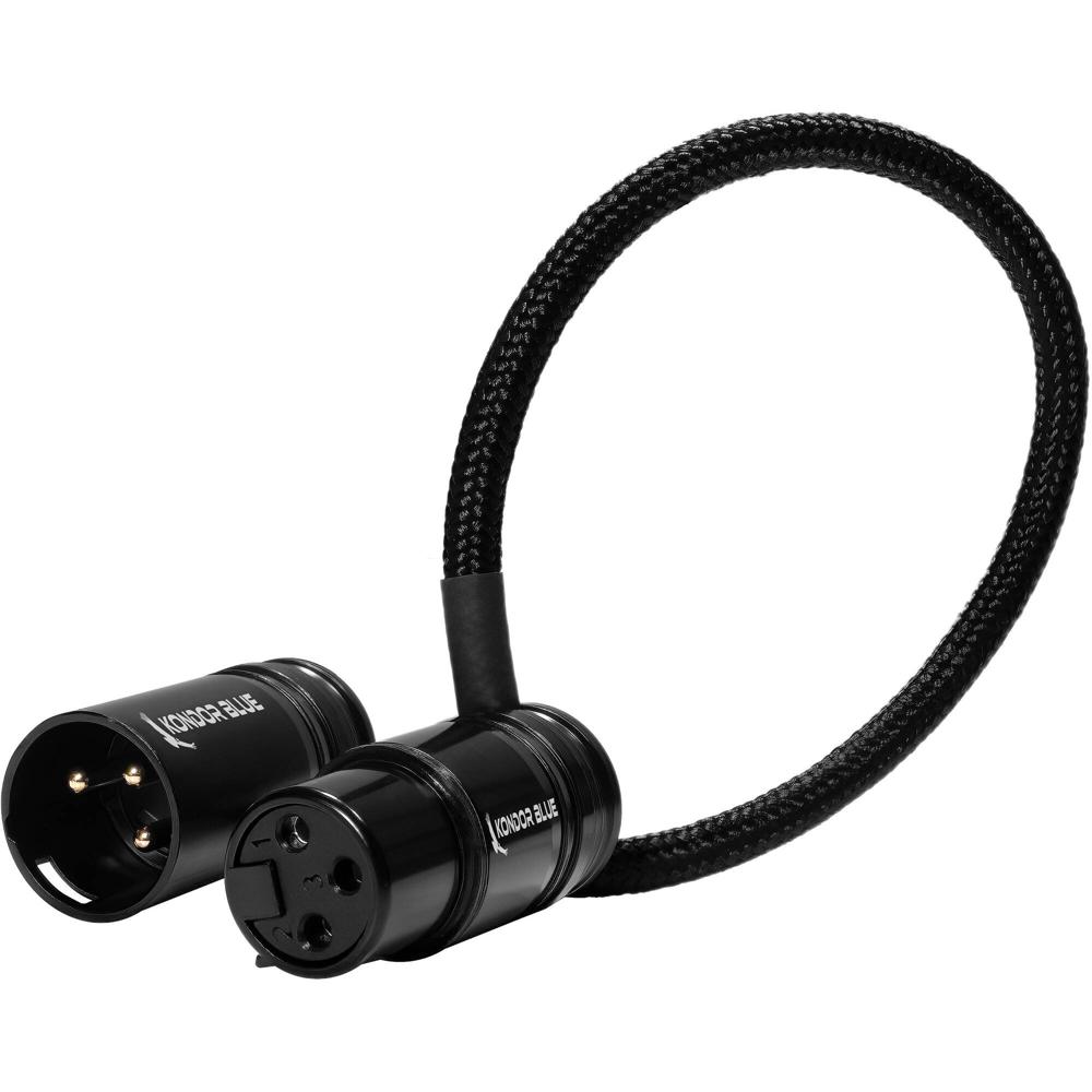 Cable XLR Recto de Bajo Perfil Kondor Blue de 8"" (Negro) - Macho 3 Pines a Hembra 3 Pines