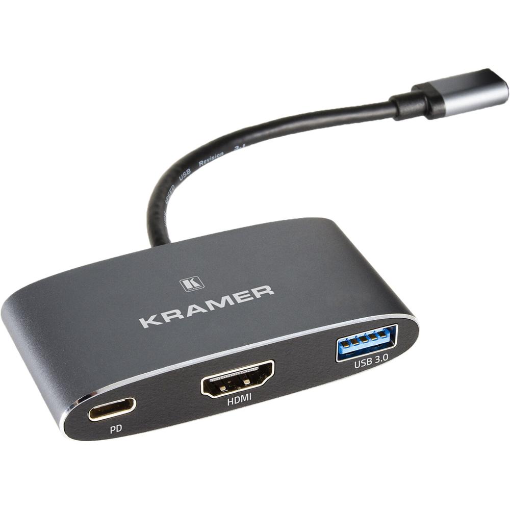 Kramer KDock-1 Hub Multi-Adaptador de 3 Puertos con Carga Passthrough - USB 3.0, HDMI, USB-C, Soport