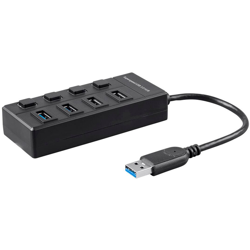 Monoprice Hub Switch USB 3.0 de 4 Puertos - Conexión Tipo-A, Transferencia de Datos hasta 5 Gb/s, Pu