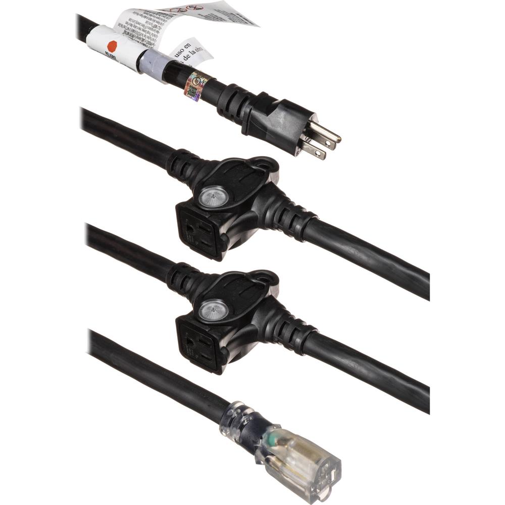 E-String Cable de Extensión AC de Tres Salidas, Negro - 25' (120V/12-15A)
