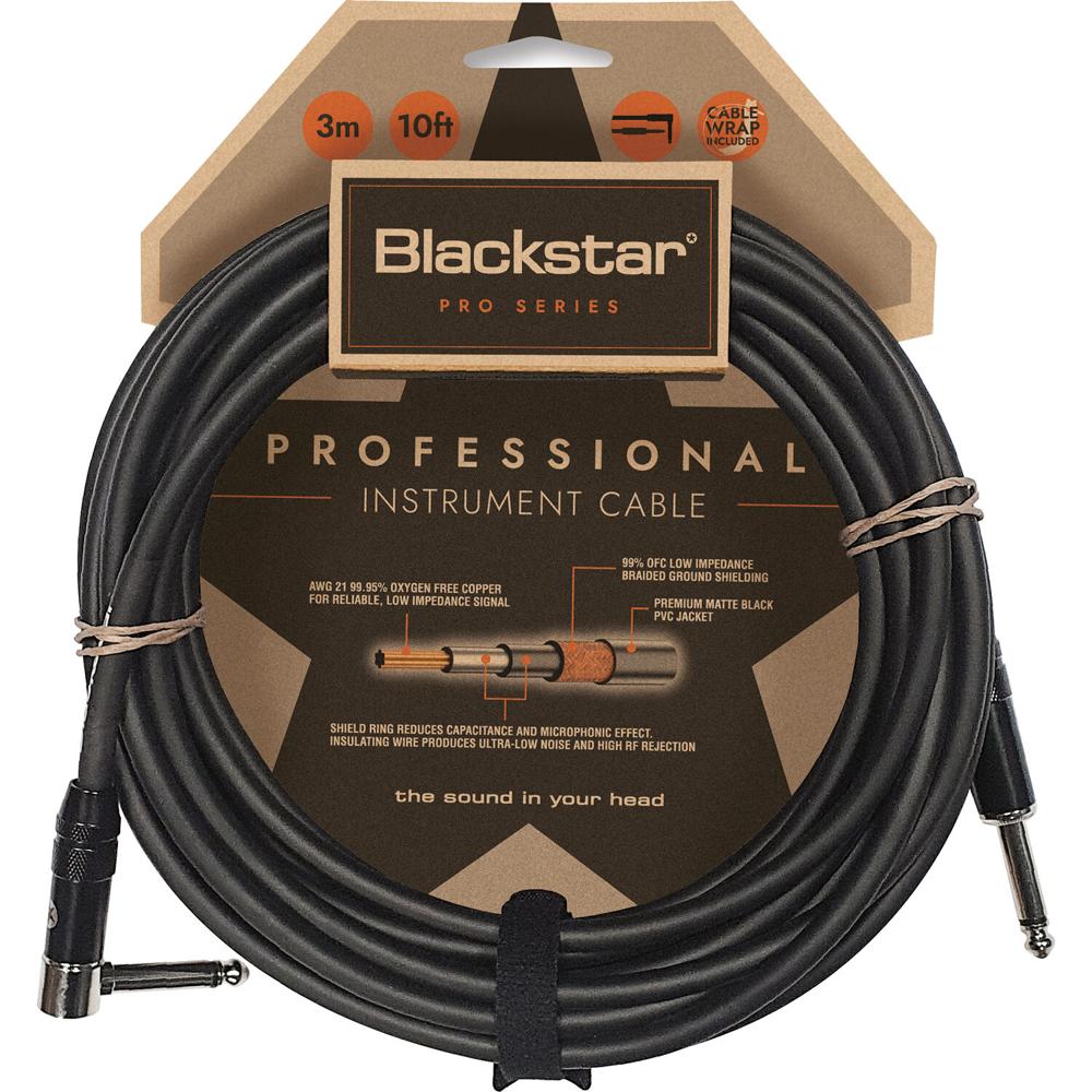 Cable de Instrumento Profesional Blackstar 1/4"" Recto a Angulado (10') - Calidad Premium, Conectores