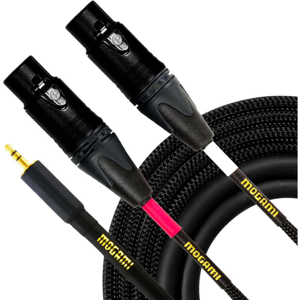 Mogami Gold Cable Y 3.5mm TRS Macho a Doble XLR Hembra (6') - Conecta 2 Fuentes a 1 Mezclador o Alta