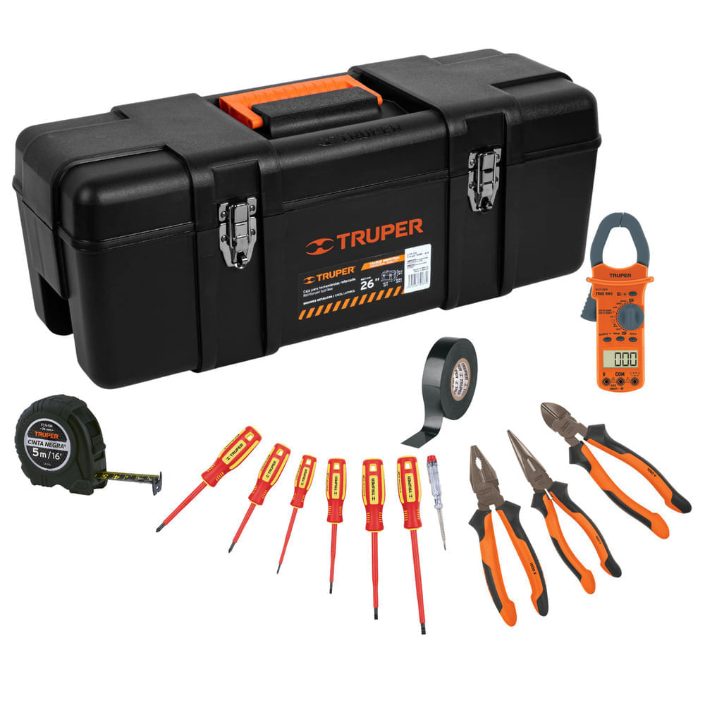 Caja de Herramientas 26"" + Kit Electricista Truper 19882-14196-10404-17334-17330-17331-12499-102598