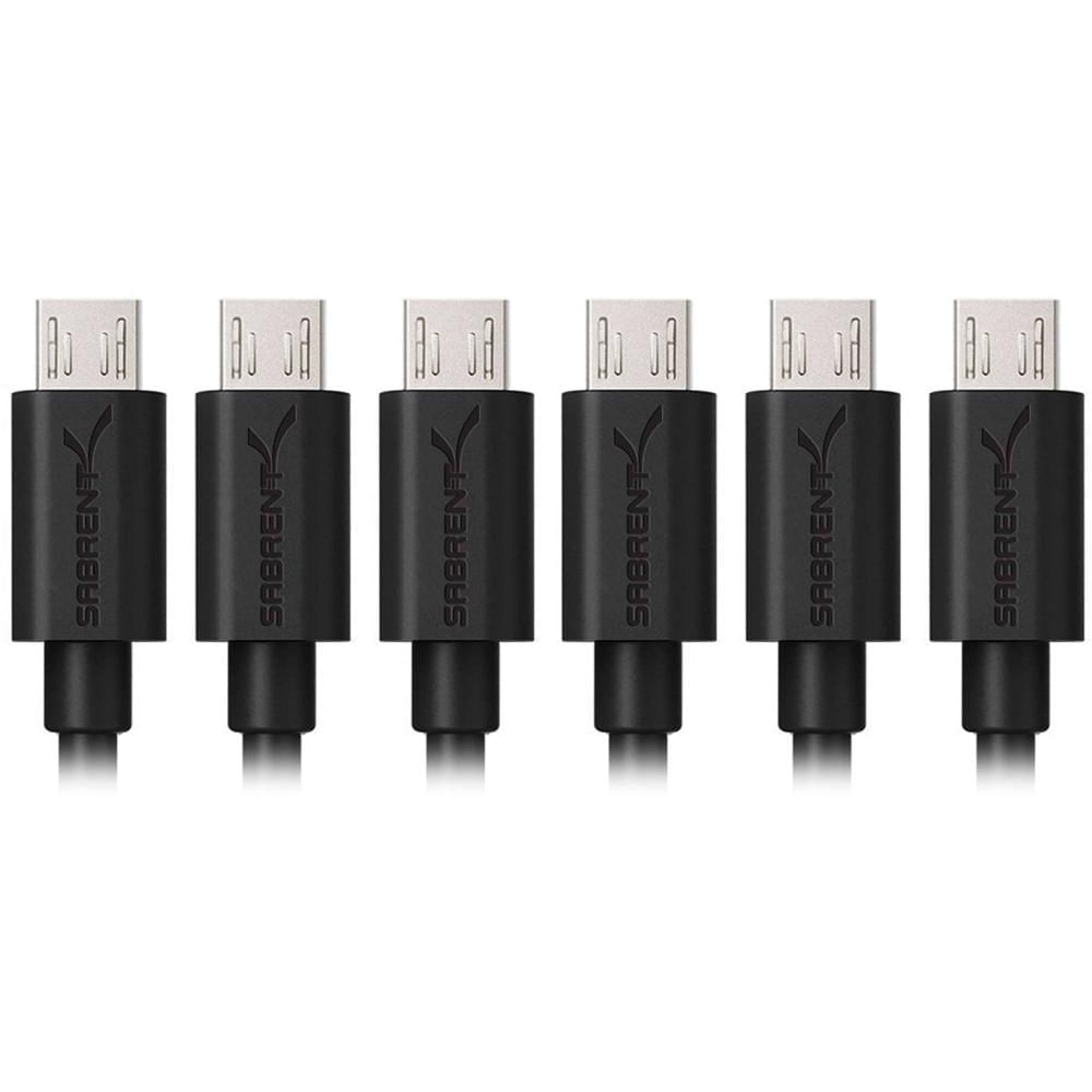 Sabrent Cable USB 2.0 Tipo A Macho a Micro B Macho (1', Negro, Paquete de 6) - 480 Mb/s, 22 AWG, 0.3