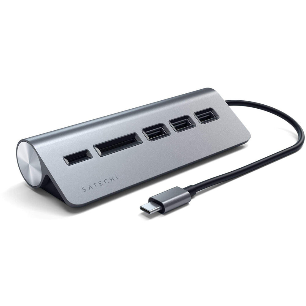 Satechi USB Type-C Combo Hub (Gris Espacial) - 3 Puertos USB 3.2 Gen 1 Type-A, Ranuras para Tarjetas