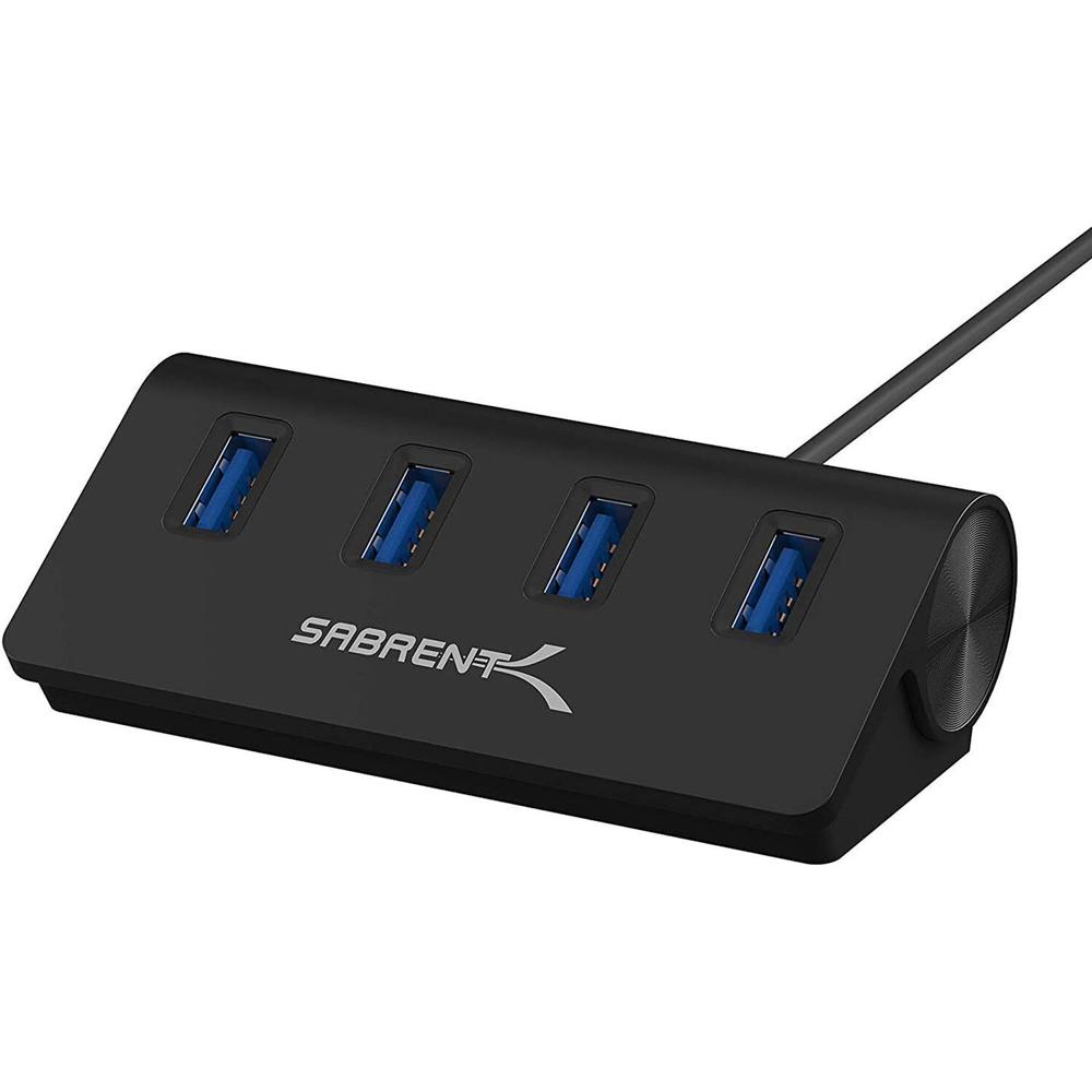Sabrent Hub USB 3.0 de 4 Puertos de Aluminio (Negro) - Transferencia de Datos de Hasta 5 Gb/s, Plug-