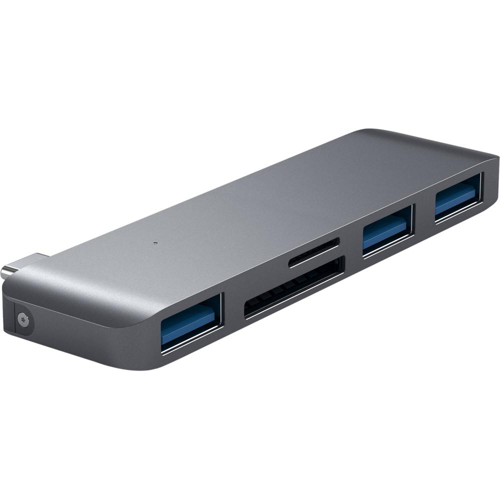 Satechi USB 3.0 Type-C 3-En-1 Hub Combo (Gris Espacial) - 3 Puertos USB 3.2 Gen 1 Type-A, Ranuras pa